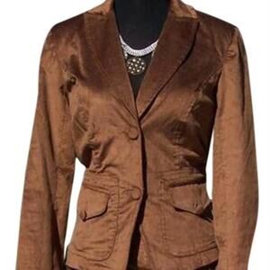 Cache Brown Thin Corduroy Lined Suit Jacket Top New Front Button NWT $178